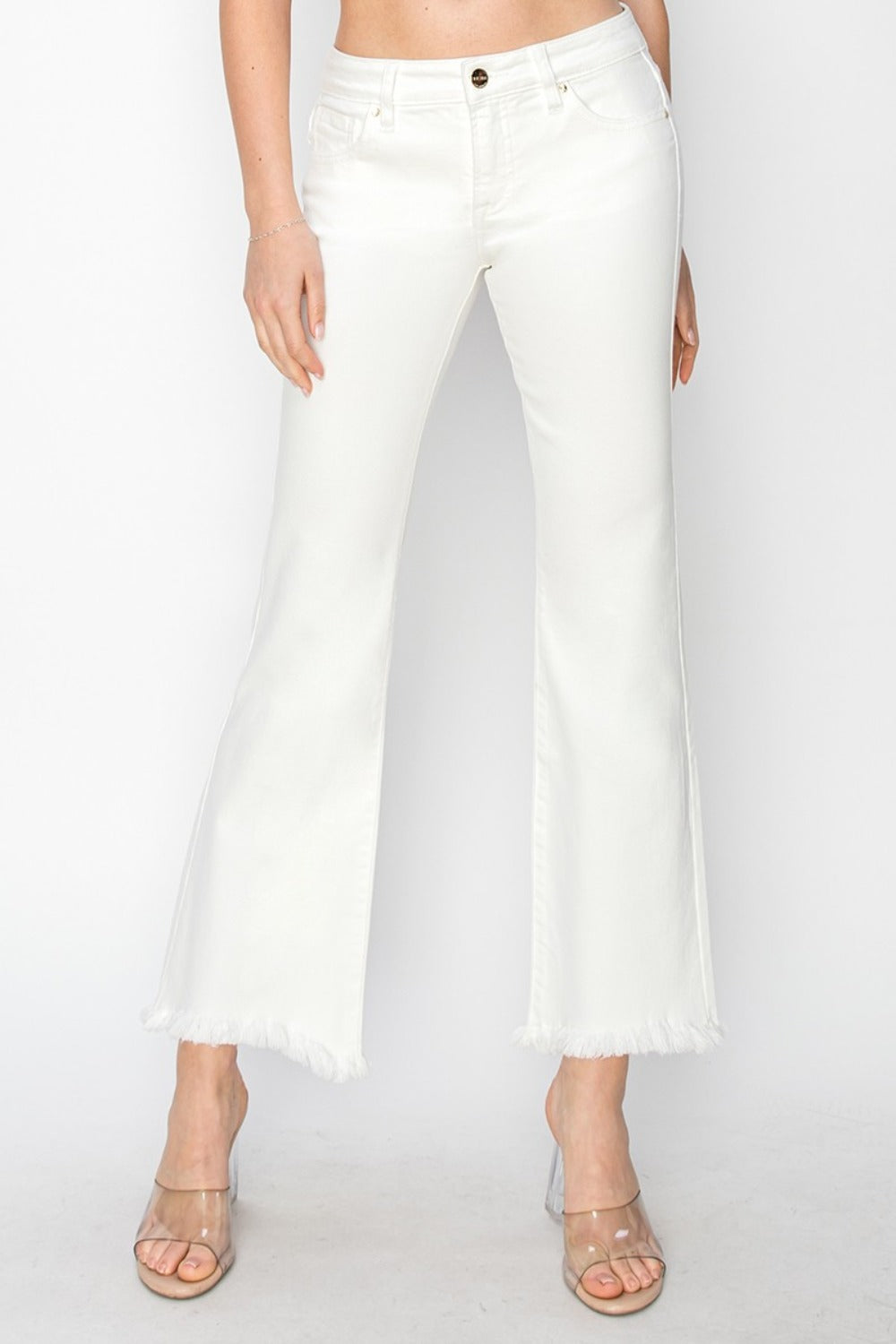 RISEN Full Size Tummy Control Crop Flare Step Hem Pants