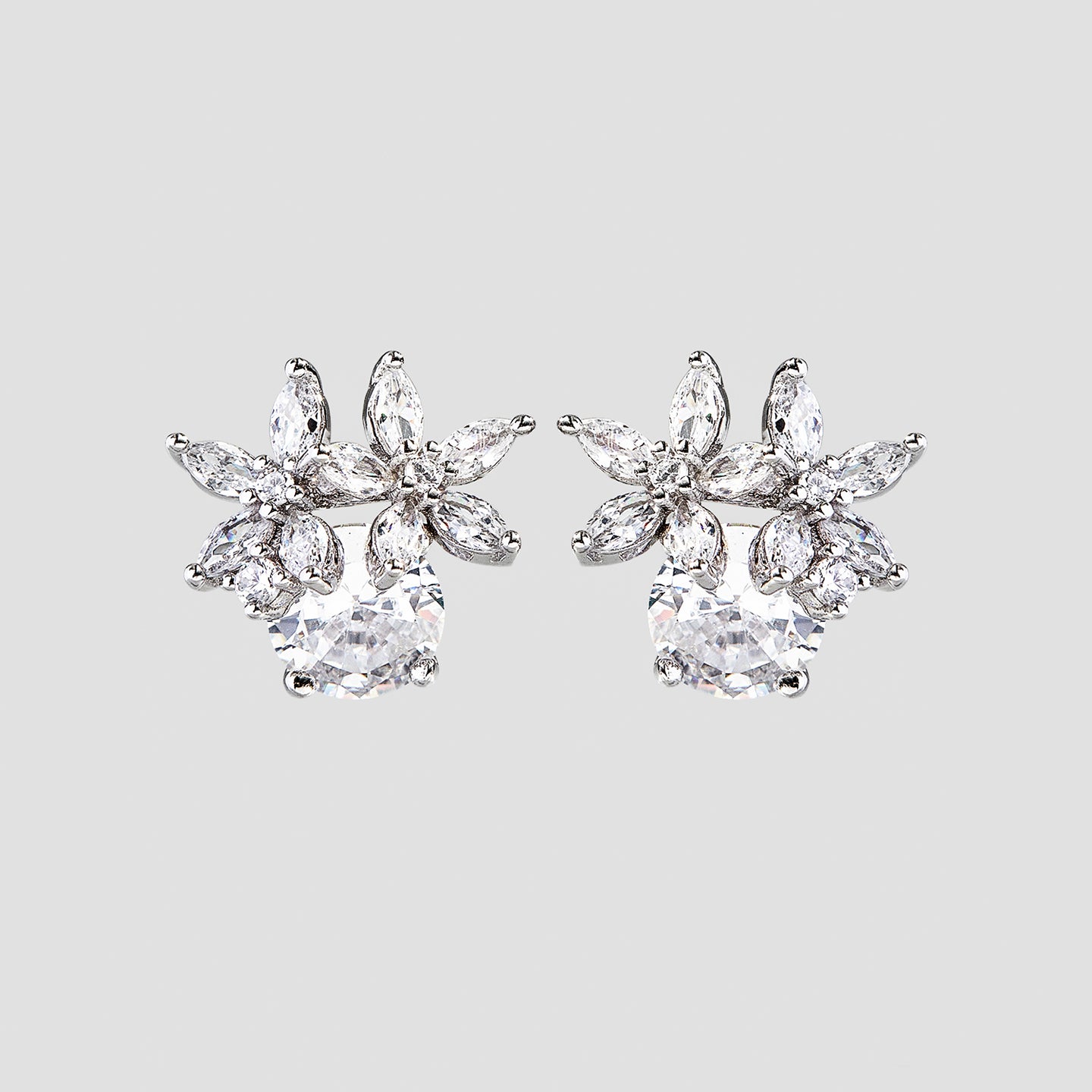 Zircon 925 Sterling Silver Flower Stud Earrings