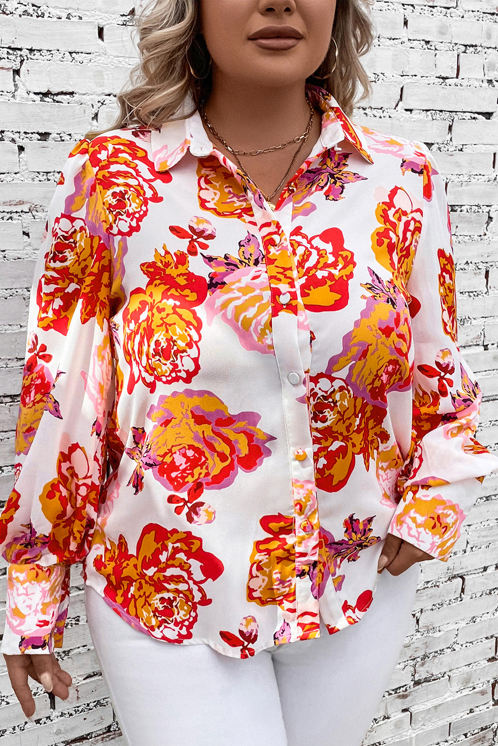 Plus Size Printed Long Sleeve Shirt